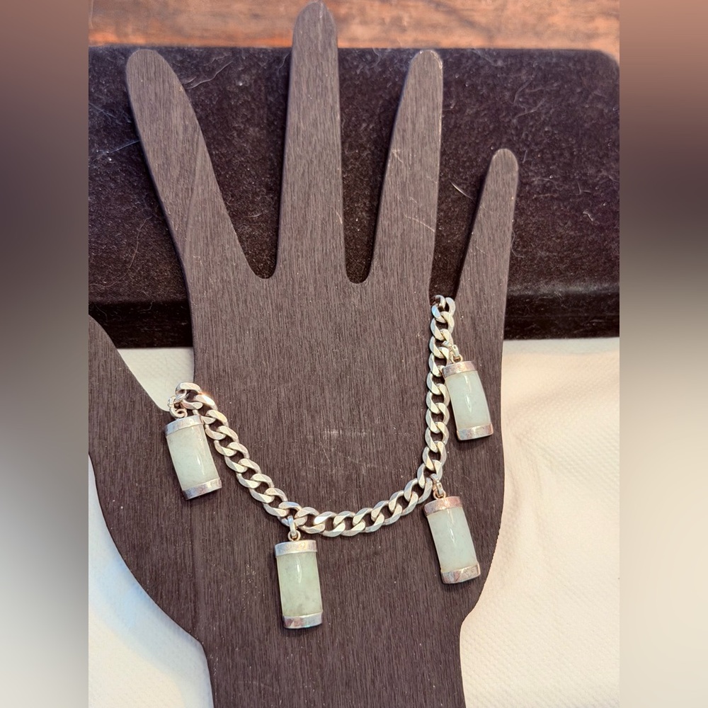 Sterling Silver Green Jade Bracelet 925 8”
